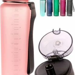 Drinkfles - 1 Liter - Sport Bidon Drinkbus 1000ml - Lichtroze - King Mungo KMDF044