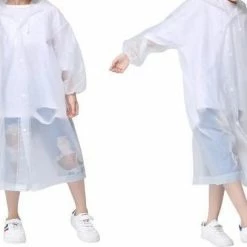 Merkloos Kinder Regenjas Met Capuchon Wit (6-9 Jaar) - Licht Gewicht - Opvouwbaar - Pocket Size - Reizen - Meisjes - Jongens Regenjas