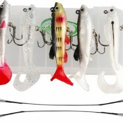 PredaCon Kunstaas Softbait Set Met Stalen Onderlijnen - 8-delig - 8/10cm - Roofvissen - Pluggen & Shads Voor Snoek, Baars & Snoekbaars