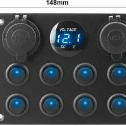 Merkloos Schakelpaneel Voor Auto, Boot Of Camper. Met Voltmeter, 12 V Sigaretten Aansteker Aansluiting, Dubbele USB Aansluiting En 8 Schakelaars Met Ledindicatie En Zekeringen. 11 Merkloos Schakelpaneel Voor Auto, Boot Of Camper. Met Voltmeter, 12 V Sigaretten Aansteker Aansluiting, Dubbele USB Aansluiting En 8 Schakelaars Met Ledindicatie En Zekeringen. -Alwero winkel 550x420 1