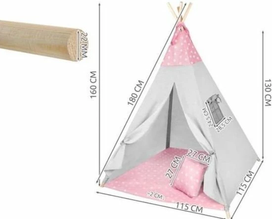 Merkloos Grote Tipi Canvas Tent Met Vloermat Katoen - Roze 115 X 115 X 180 Cm - Kinderen Geschikt Voor Binnen En Buiten - Idian 10 Merkloos Grote Tipi Canvas Tent Met Vloermat Katoen - Roze 115 X 115 X 180 Cm - Kinderen Geschikt Voor Binnen En Buiten - Idian - Image 8