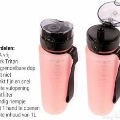 Drinkfles - 1 Liter - Sport Bidon Drinkbus 1000ml - Lichtroze - King Mungo KMDF044 -Alwero winkel 550x472 5