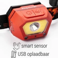 Hoofdlamp LED Oplaadbaar Rood - Bewegingssensor - 300 Lumen - King Mungo KMHL035