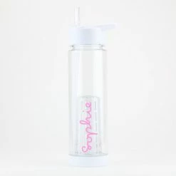 WeCustomise Gepersonaliseerde Drinkfles (wit) - Met Rietje & Fruit Infuser - Personaliseer Met Naam, Initialen En Korte Tekst
