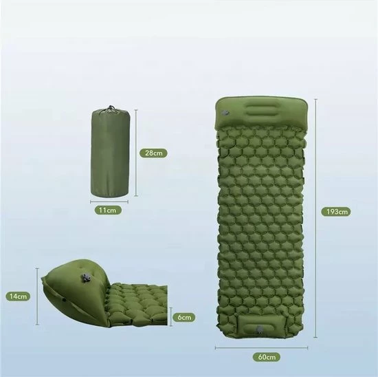 TK-wild Opblaasbare Slaapmatje - Opblaasmatras - Kampeermat - Ingebouwde Pomp - Hoofdkussen - 193x60x14cm / 28x11 - Groen - Camping - 1 Persoon 8 TK-wild Opblaasbare Slaapmatje - Opblaasmatras - Kampeermat - Ingebouwde Pomp - Hoofdkussen - 193x60x14cm / 28x11 - Groen - Camping - 1 Persoon - Image 6