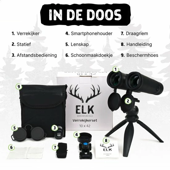 ELK - Verrekijker - 10x42 - Complete Set - Incl. Draagtas En Tripod - Multi-coated - Incl. Smartphone Houder 12 ELK - Verrekijker - 10x42 - Complete Set - Incl. Draagtas En Tripod - Multi-coated - Incl. Smartphone Houder - Image 10