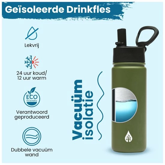 VANN Drinkfles 500 Ml Met Rietje Multifunctioneel - Waterfles Volwassenen - RVS Inclusief 3 Doppen - 24uur Koud/12 Uur Warm - Groen 8 VANN Drinkfles 500 Ml Met Rietje Multifunctioneel - Waterfles Volwassenen - RVS Inclusief 3 Doppen - 24uur Koud/12 Uur Warm - Groen - Image 6