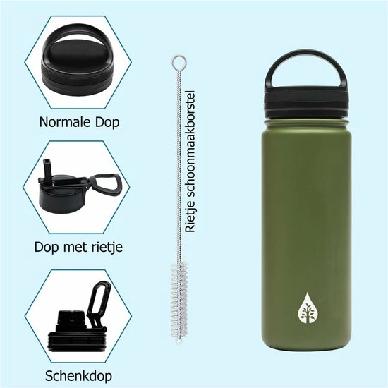 VANN Drinkfles 500 Ml Met Rietje Multifunctioneel - Waterfles Volwassenen - RVS Inclusief 3 Doppen - 24uur Koud/12 Uur Warm - Groen 9 VANN Drinkfles 500 Ml Met Rietje Multifunctioneel - Waterfles Volwassenen - RVS Inclusief 3 Doppen - 24uur Koud/12 Uur Warm - Groen - Image 7