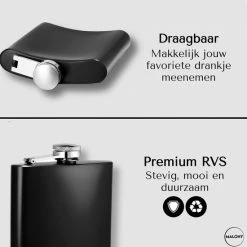 Malony® Luxe Heupfles - Veldfles - Flacon - Drinkfles - 180ML - RVS - Giftbox - Veiligheidssluiting - Zwart -Alwero winkel 550x550 636