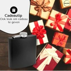 Malony® Luxe Heupfles - Veldfles - Flacon - Drinkfles - 180ML - RVS - Giftbox - Veiligheidssluiting - Zwart -Alwero winkel 550x550 637