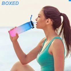 Boxed Motivatie Waterfles - 1 Liter Drinkfles - Waterfles Met Tijdmarkeringen - Bidon - Drinkfles Met Rietje - Blauw Roze -Alwero winkel 550x550 91