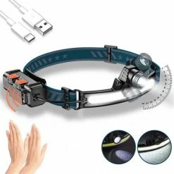 B.G. Saleindustrie Hoofdlamp - Led Oplaadbaar - Zaklamp Led Oplaadbaar - Werklamp -Bedienbaar Met Bewegingssensor - 1500 Lumen - IPX4 Waterdicht - INCLUSIEF Gratis Opbergtasje