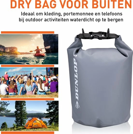 Dunlop Drybag Met Schouderriem - 10 Liter - 100% Polyester - Stofdicht - Grijs 5 Dunlop Drybag Met Schouderriem - 10 Liter - 100% Polyester - Stofdicht - Grijs - Image 3