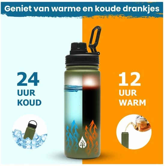 VANN Drinkfles 500 Ml Met Rietje Multifunctioneel - Waterfles Volwassenen - RVS Inclusief 3 Doppen - 24uur Koud/12 Uur Warm - Groen 14 VANN Drinkfles 500 Ml Met Rietje Multifunctioneel - Waterfles Volwassenen - RVS Inclusief 3 Doppen - 24uur Koud/12 Uur Warm - Groen - Image 12