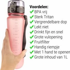 Drinkfles - 1 Liter - Sport Bidon Drinkbus 1000ml - Lichtroze - King Mungo KMDF044 -Alwero winkel 550x554 5