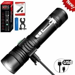 Aukelly LED-zaklamp Krachtige Zaklamp Oplaadbare Zaklamp Krachtige Zaklamp 1000 Lumen, 4 Standen, Zoombaar, USB Oplaadbare LED-zaklamp, Ingebouwde 18650-batterij [Energieklasse A+++] -Alwero winkel 550x558