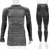 Merkloos Thermo Onderkleding Set Voor Heren Zwart Melange - Maat XL - Shirt Lange Mouw En Broek - Wintersport Kleding - Thermokleding