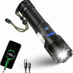 Dieux® Dieux - Militaire Led Zaklamp - Oplaadbaar - IP44 Waterdicht En Schokbestendig - 7 Lichtstanden - Opbergbox - Outdoor Kamperen - Survival - Gadgets - Sinterklaas Cadeautjes - Black Friday 2022
