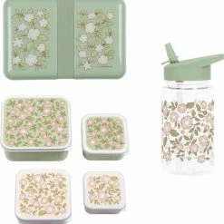 A Little Lovely Company Back To School Set - Drinkfles / 4 Snackdozen / Lunchbox - Bloesems Saliegroen