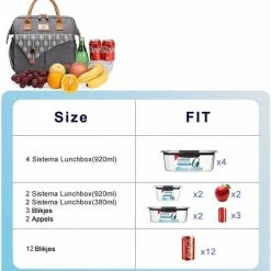 HN® Lunchtas Grijs Pijlen, Geïsoleerde Koeltas, Lekvrij, Extra Grote Opening Voor De Lunch Box, 25×16,5×26cm Design Heren En Dames -Alwero winkel 550x579 5