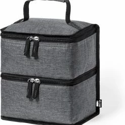 Merkloos Koeltas Met Dubbel Compartiment - Lunchtas - Koeltasje Lunch - Koelelementen - Koud - Warm - Isolatie - Volwassenen - Dames - Heren - 14 X 22 Cm - Polyester - RPET - Aluminium - Grijs