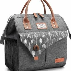 HN® Lunchtas Grijs Pijlen, Geïsoleerde Koeltas, Lekvrij, Extra Grote Opening Voor De Lunch Box, 25×16,5×26cm Design Heren En Dames -Alwero winkel 550x611 3