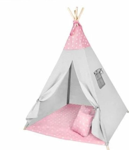 Merkloos Grote Tipi Canvas Tent Met Vloermat Katoen - Roze 115 X 115 X 180 Cm - Kinderen Geschikt Voor Binnen En Buiten - Idian 4 Merkloos Grote Tipi Canvas Tent Met Vloermat Katoen - Roze 115 X 115 X 180 Cm - Kinderen Geschikt Voor Binnen En Buiten - Idian - Image 2