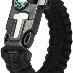 Merkloos Paracord Bracelet Armband 5 In 1 Outdoor Survival - Magnesium Stick, Kompas, Paracord - Zwart