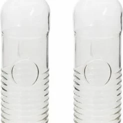 5five Set Van 2x Stuks Waterflessen/drinkflessen 1 Liter Van Gehard Ribbel Glas - Glazen Drink Flessen